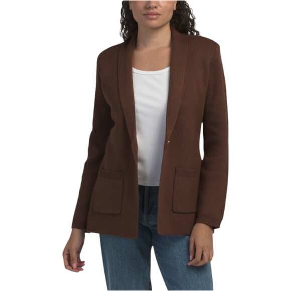 ELIE TAHARI Long Sleeve Shawl Collar Single Button Knit Jacket